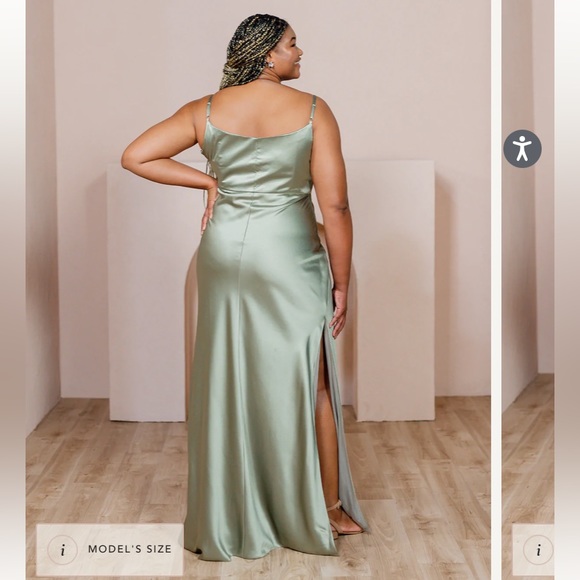 Revelry Satin Skye Silver Sage Bridesmaid Dress - Picture 2 of 4